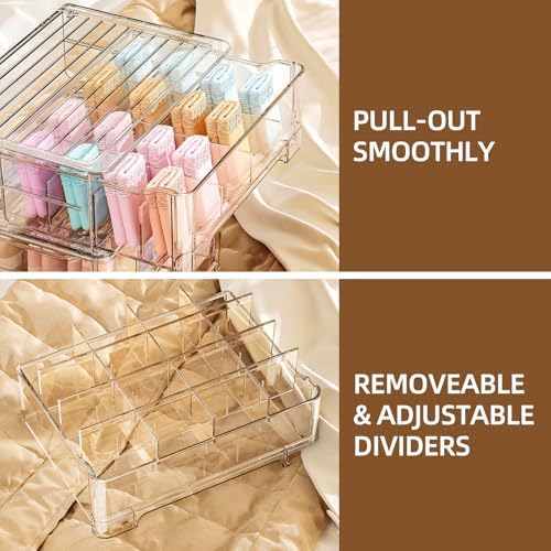 Underwear Drawer Organizer, Plastic Bra Storage Organizer for Closet, Bra Shelf Organizer, Clear Plastic Bra Drawers Sta