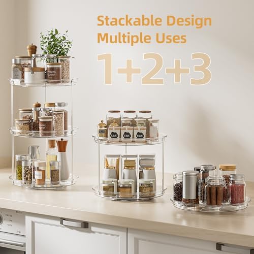 LAMU 2 Tier Lazy Susan Turntable Organizer for Cabinet, 9'' Rotating Spice Rack for Kitchen, Pantry, Countertop, Bathroo