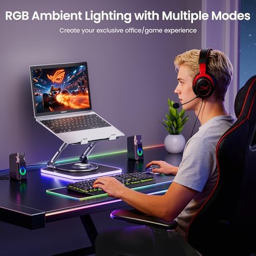 360°Rotating Laptop Stand with RGB Lights, Fits 10-16"Laptops MacBooks