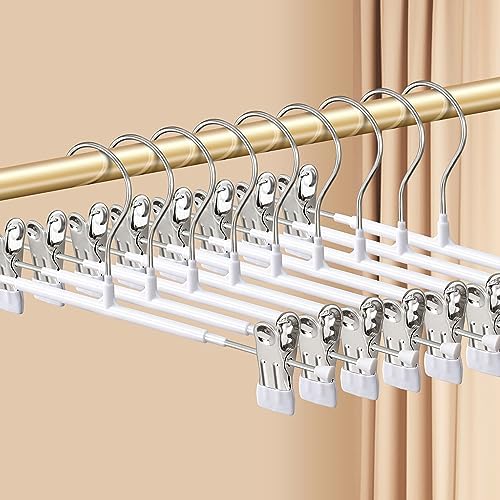 Pants Hangers with Clips Skirt Hangers 12 Inch 10 Pack, White