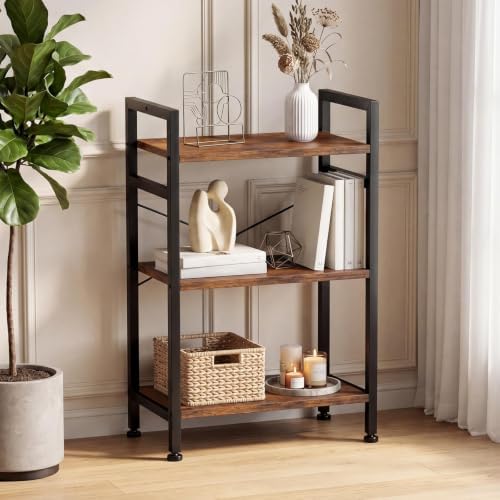 Sweetcrispy 3 Tier Bookshelf, Bookcase Shelf Storage Organizer, Brown