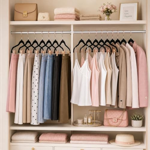 HOUSE DAY Hangers with Clips 24 Pack, Rose Gold Hangers for Outfit