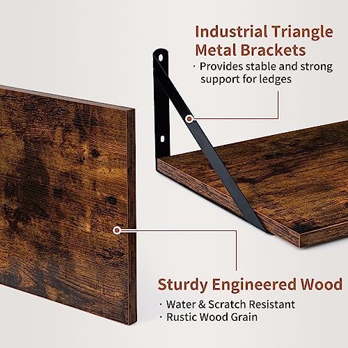 Axeman Deep Floating Shelves for Wall, 16W x 12D Rustic Wood Wall Shelves Set of 2, 12 Inch Deep Large Floating Shelves 
