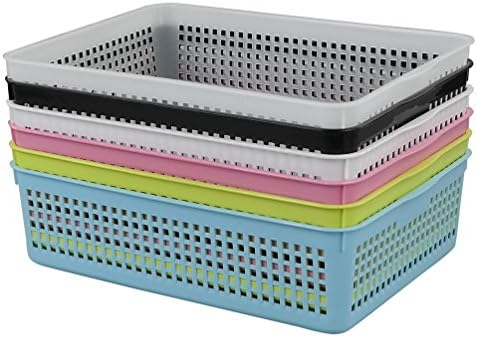 Obstnny Paper Organizer Basket, Plastic File Baskets, Colorful (6 Packs)