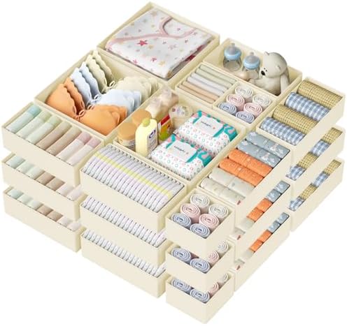 DIMJ Drawer Organizer Clothes Storage - 24 Pack Baby Dresser Organizer for Nursery, Small Fabric Closet Drawer Organizer Bins for Underwears Socks, Foldable Storage Dividers Organization for Bedroom