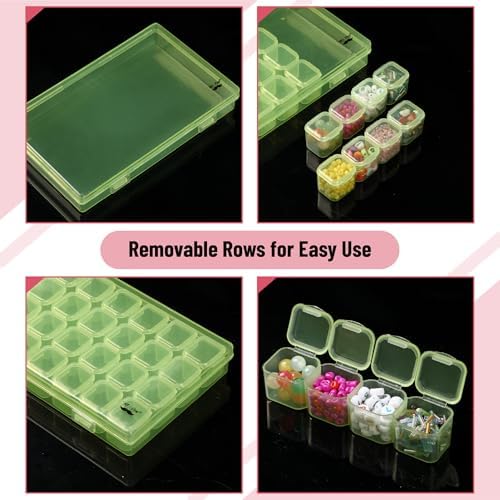 Mr. Pen- Bead Storage Containers, 28 Grids, 2 Pack, Transparent Green