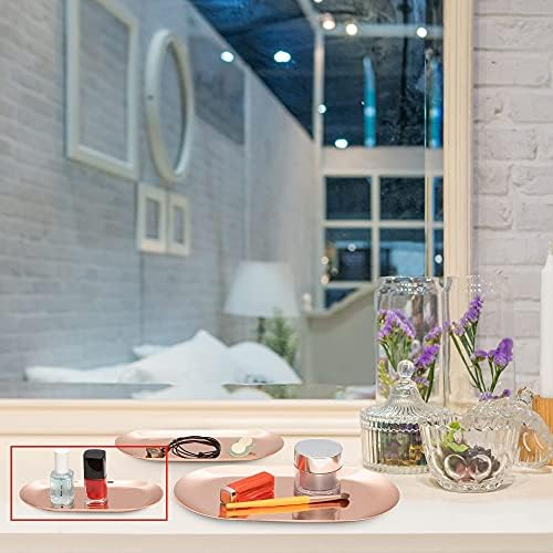 Rose Gold Stainless Steel Tray Set of 3, 7 Inch Small Vanity