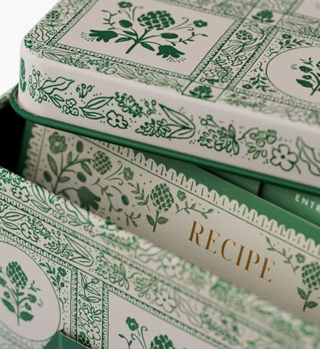RIFLE PAPER CO. Recipe Tin, Includes 24 Individual Cards and 12 Dividers, Holds Approximately 200 Inserts, Box Size 4.25
