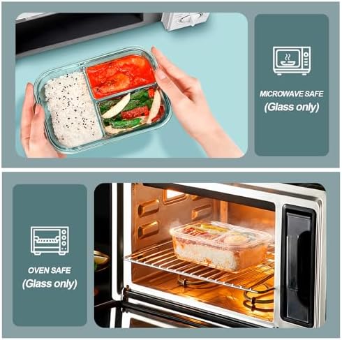 KOMUEE Glass Meal Prep Containers 3 Compartments, 5 Pack 36 oz