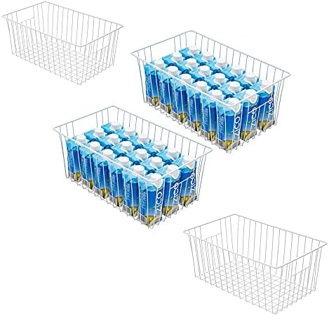 16inch Freezer Storage Organizer Baskets, Household Wire Refrigerator Bins with Built-in Handles for Cabinet, Pantry, Cl