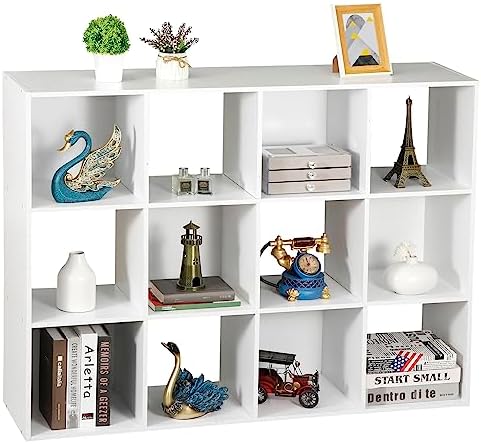 SUPER DEAL 12-Compartment Open Shelf Bookcase, 47 inch Wide Cube Storage Cabinet Wood Cubical Bookshelves Display Unit w
