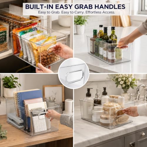Set of 5 Stackable Fridge Organizers and Storage Bins, 2 Small, 2 Medium & 1 Large Clear Plastic Pantry Organizer Bins w