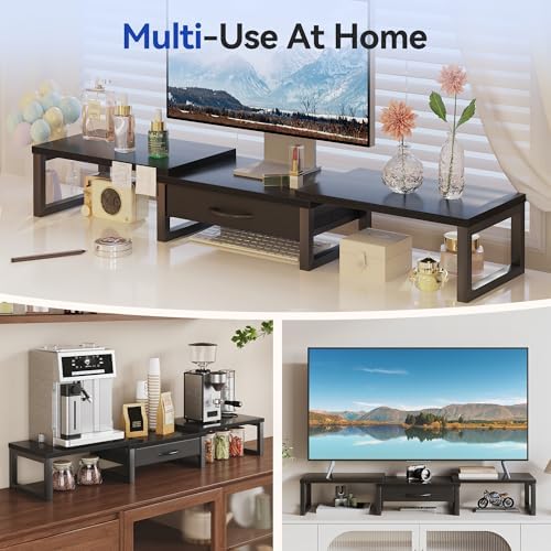 Dual Monitor Stand Riser, Desk Organizers and Accessories with Drawer, Computer Monitor Stands for Desk, Adjustable Desk