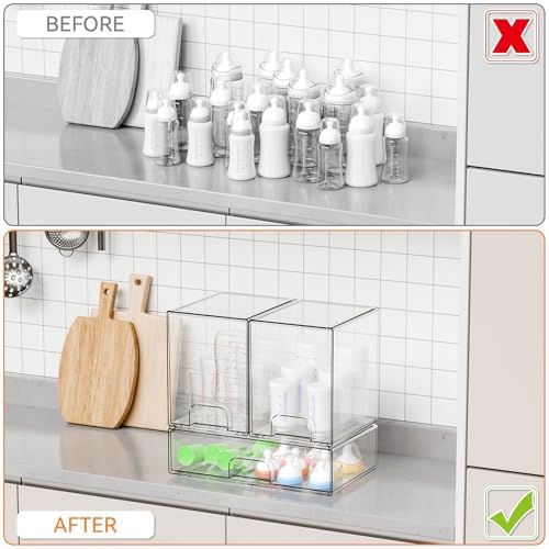 Yieach 3 Set Baby Bottle Organizer for Countertop,BPA Free Bottle Station Organizer for Breast Pump Parts,Pacifier and B