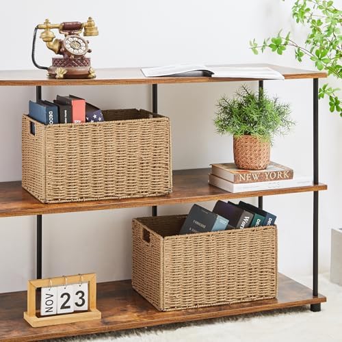Vagusicc Wicker Storage Basket, Set of 2 Hand-Woven Paper Rope Wicker Basket, Small Storage Baskets for Organizing Toile
