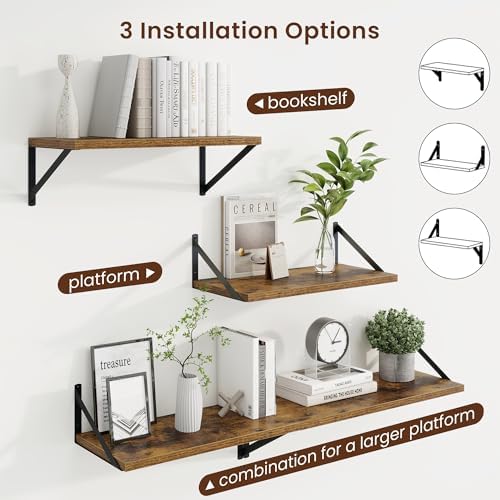 Axeman 20 Inch Floating Shelves, 10 Inch Deep Brown Wall Shelves Set of 2