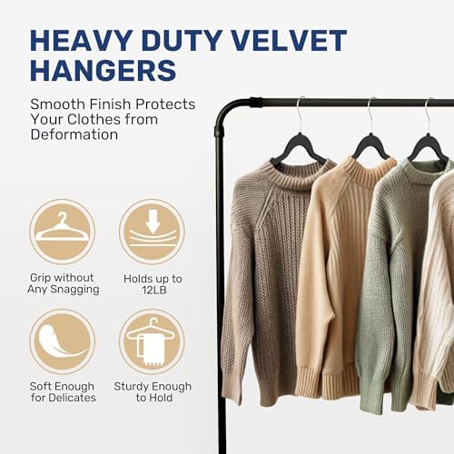YSSOA Velvet Hangers 30 Pack, Heavy Duty Non-Slip Clothes Hangers with Shoulder Notches, 360° Swivel Hooks, Black