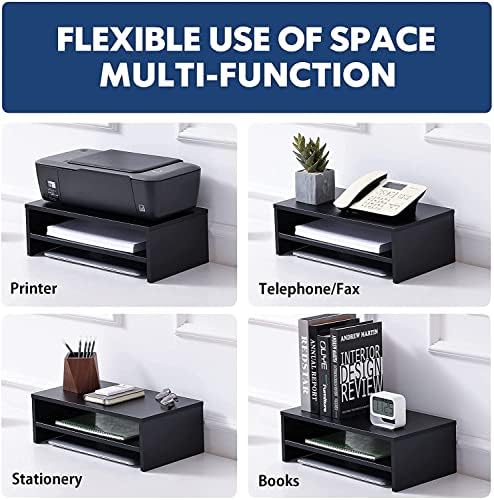 FITUEYES Wooden Monitor Stand Riser, 2-Tier Desk Storage Shelf, Black