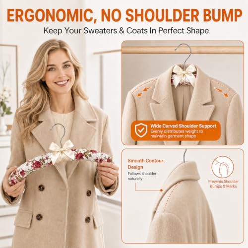 Long Floral Padded Hangers for Women Clothing, Sweaters, Clothes, 10 Pack