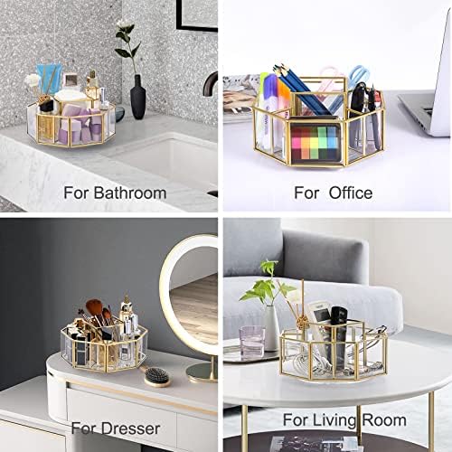 Hipiwe 360 Degree Rotating Glass Makeup Organizer with 5-Slot Vanity Holder