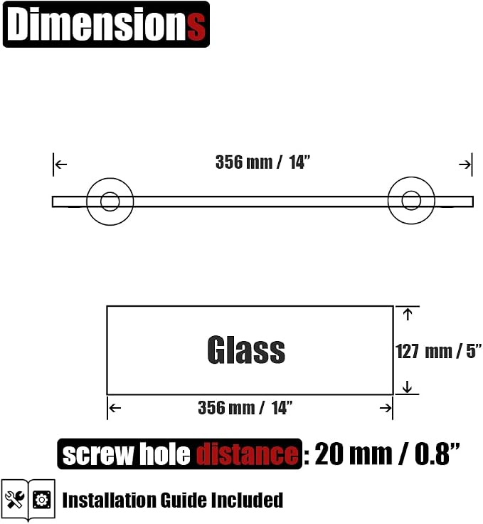 JQK Bathroom Glass Shelf Gold, Tempered Glass Shower Storage 14 by 5 inches, 304 Stainless Steel Brushed Gold Wall Mount, TGS101L14-BG