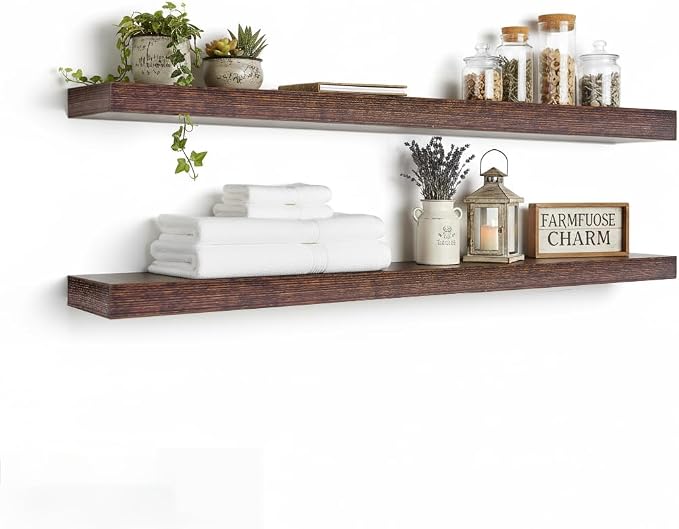Floating Shelves for Wall,Wall Shelves for Decor Storage,Display Shelving 36 inch Set of 2,Wall Mounted Wood Shelf for Bedroom,Living Room,Bathroom,Kitchen,Brown (2pcs,Brown)