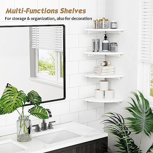 Forbena White Corner Floating Shelves for Wall Set of 4, Rounded Corner Shelves Wall Mounted for Kids Bedroom Books, Cut