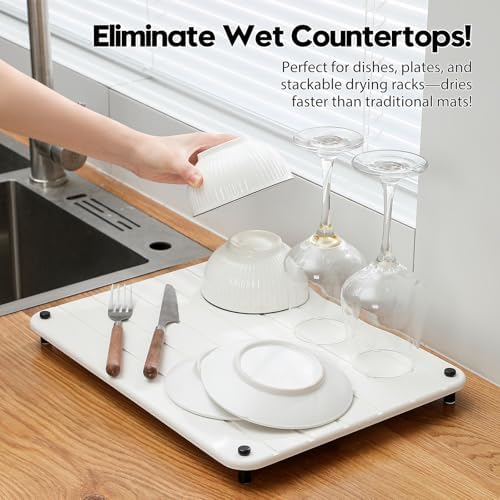 Razborci Stone Dish Drying Mat for Kitchen Counter, Water Absorbing Bathroom Tray Sink Organizer, Diatomaceous Earth Cou