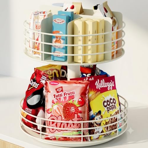 Snack Organizer - Versatile Snack Storage 2 Tier Lazy Susan with Convenient Grab-and-Go Design, Metal Snack Holder for H