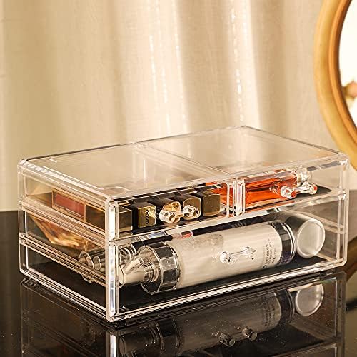 Cq acrylic 3 Pack Clear Make Up Organizer Countertop,Stackable 8 Drawers Makeup Storage,Cute Vanity Organizers for Dress