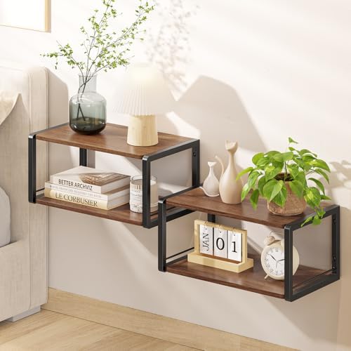 Floating Nightstand Set of 2, Wood Bedside Shelf Wall Mounted Nightstand with Heavy-Duty Frame, Floating Bedside Table f