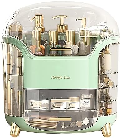 Makeup & Skincare Organizer Box for Countertop with Lid & Drawers, Green