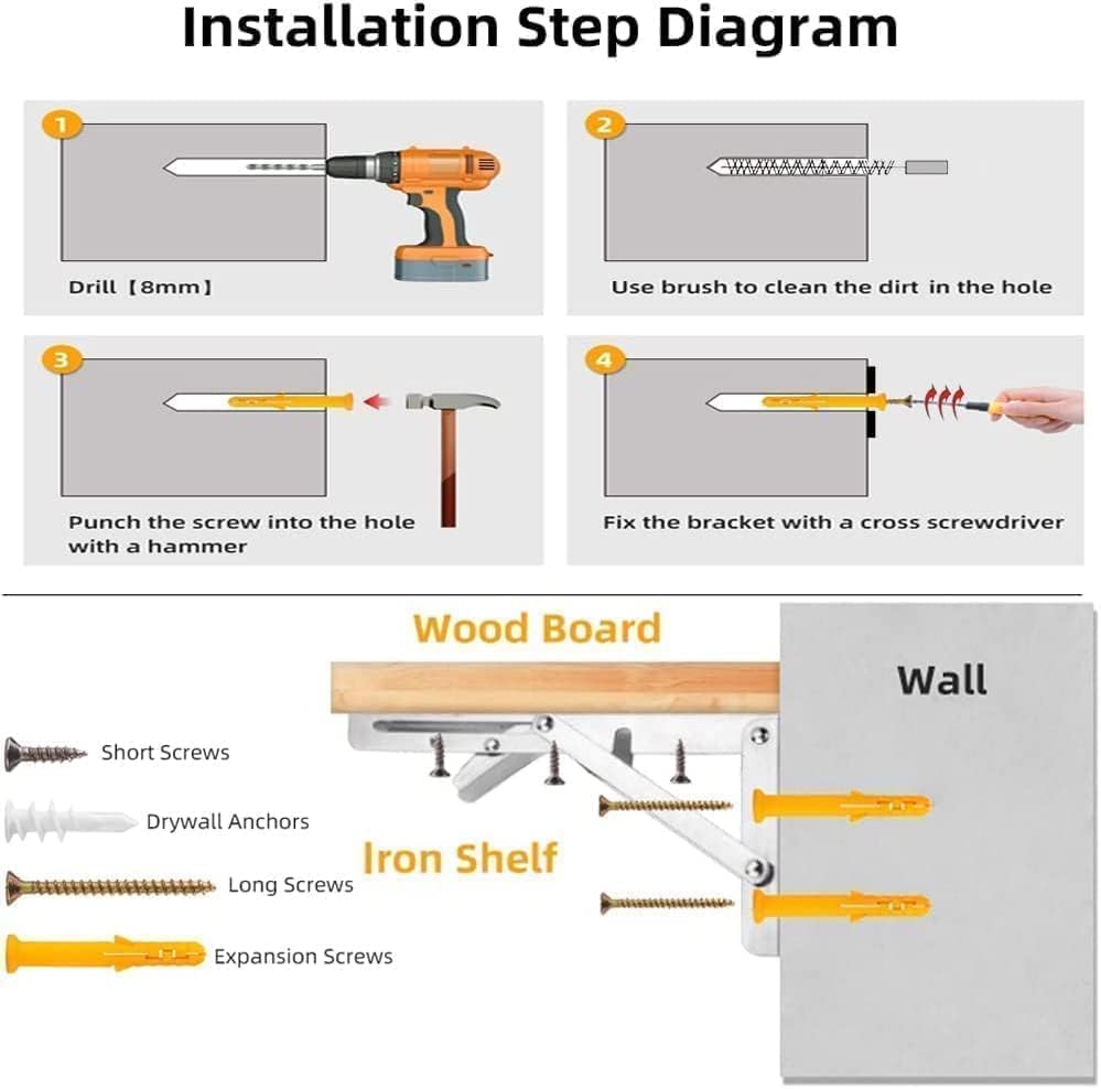 4PCS 14" Folding Shelf Brackets, Shelf Brackets Max. Load 220 lb Collapsible Heavy Duty Stainless Steel DIY Wall Mounted