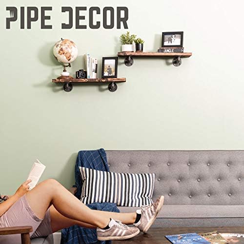 PIPE DECOR Industrial Pipe Shelf Brackets, 6 Inch, 4 Pack – Wall Mounted Double Flange Floating Shelf Hardware, Rustic V