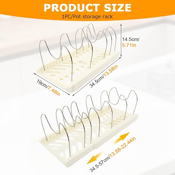 Pots and Pans Organizer for under Cabinet, Expandable Pot Lid Holder with 10 Adjustable Compartment, Pan Organizers inside Cabinet for Lids, Bakeware, Cutting Boards(COLOR:White)