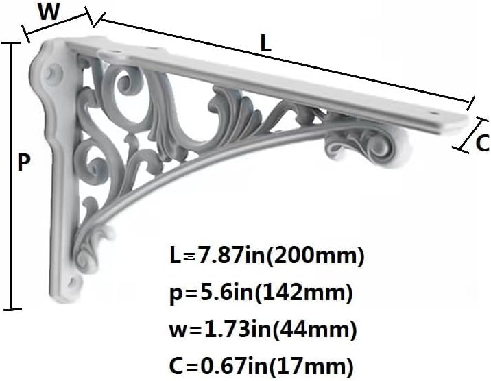 Decorative Shelf Bracket 8 inch, White Brackets for Shelving, Heavy Duty Vintage, DIY Projects, Hardware Included, 4 Pac