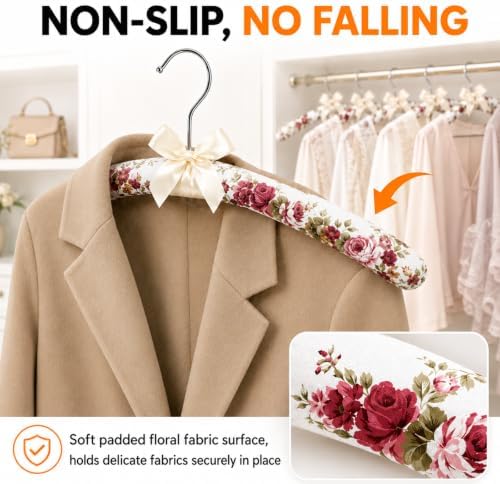 Long Floral Padded Hangers for Women Clothing, Sweaters, Clothes, 10 Pack