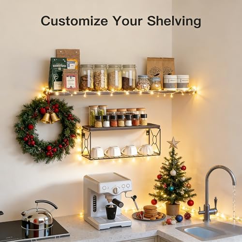 Amada Bathroom Shelves with Storage Basket, Set of 3, Rustic Brown