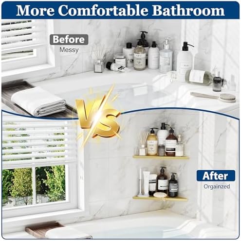 Qeke 10" Corner Shower Shelves 304 Stainless Steel, Brushed Golden, 2 Pack