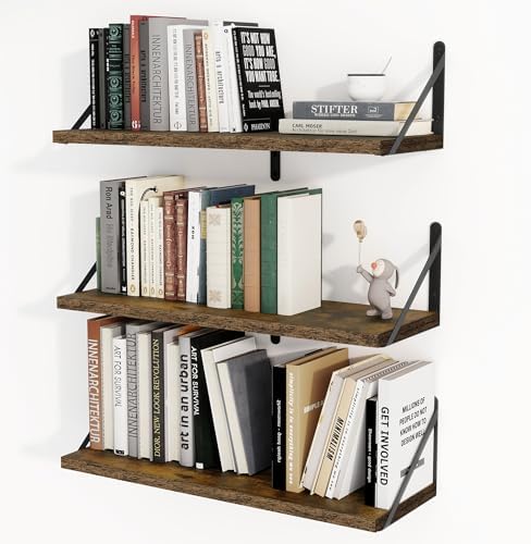 Heimlove Floating Book Shelves for Wall,23.6 Inches Wall Bookshelf Mounted Display&Storage Wood Shelves for Kitchen Bath