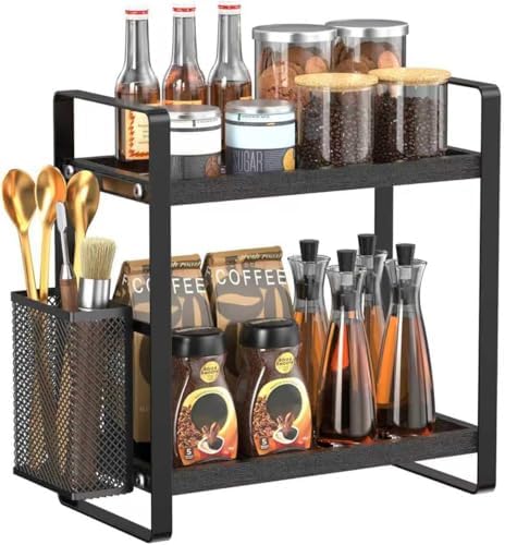 LEMIKKLE Coffee Station Organizer for Counter, Coffee Pods Holder Storage, Wooden Kitchen Counter Shelf, Coffee (Coffee 