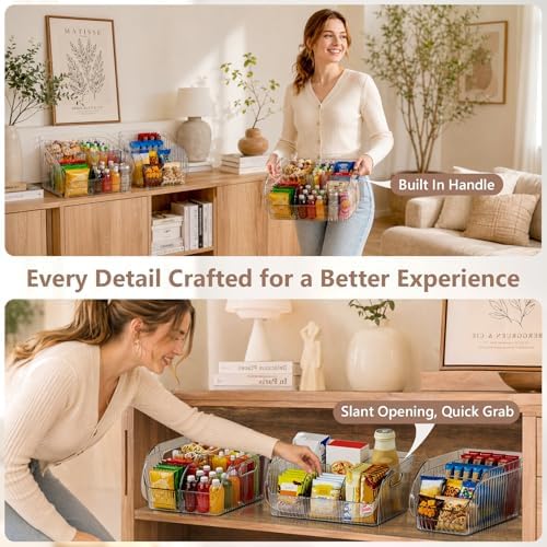 3 Pack Adjustable Dividers Storage Bins, Clear Pantry Organizers Boxes Set