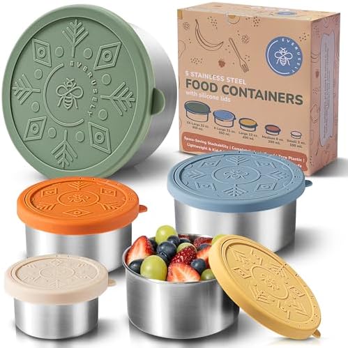 Stainless Steel Food Containers, Metal Lunch Boxes, Set of 5, Muted