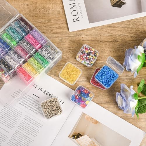 Bead Organizer Box, 62 Pcs Clear Bead Storage Containers, Craft Organizers and Storage with Hinged Lids and Labels, Smal