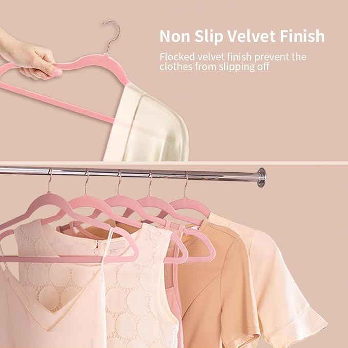Stormix Adult Velvet Hangers Non-Slip, Shoulder Notches, 36 Pack Pink