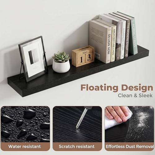 36 Inch Floating Shelves for Wall, 6.5"D Wood Storage Shelves, Black Finish