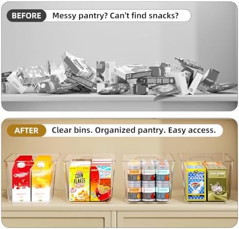 12 Pack Clear Plastic Storage Bins, Pantry Organizing Bins , XL
