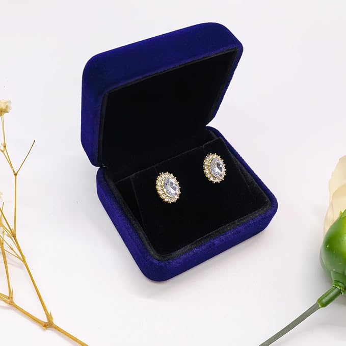 2 Pieces Velvet Earring Box,Stud Earring Gift Box,Jewelry Display Case for Proposal,Engagement,Wedding and Birthday,Blue