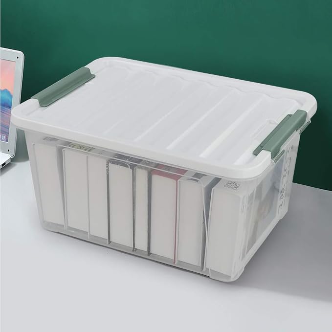 Gloreen 35 Quart Clear Storage Bins with Lid and Handle, Multipurpose Stackable Plastic Storage Latches Box/Containers,set of 4