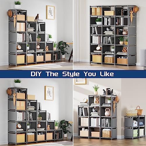 Mavivegue Bookshelf,18 Cube Storage Organizer,DIY Book Shelf Grey